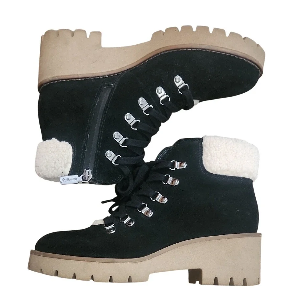 Blondo Devin Waterproof Suede Lace Lug Boot Shearling 7 Black Gorpcore Outdoor